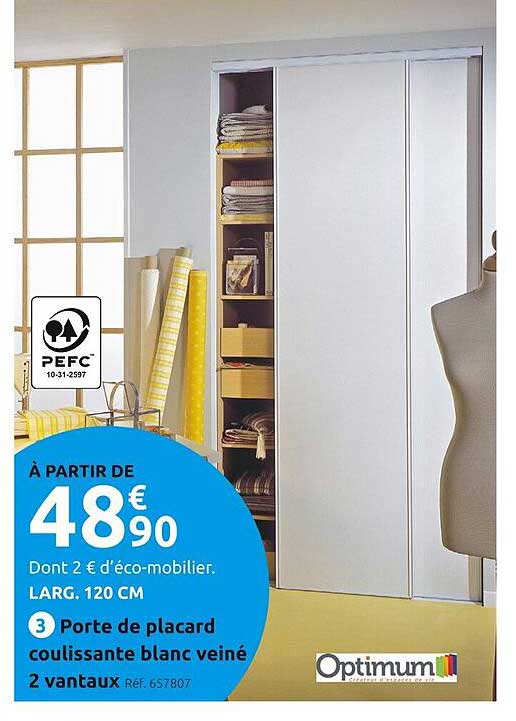 porte de placard coulissante blanc veiné 2 vantaux optimum