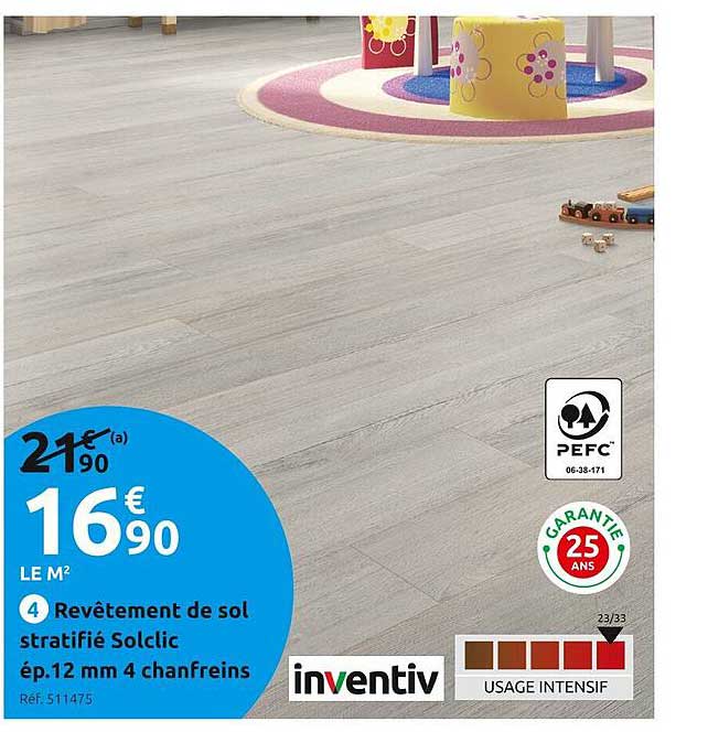 revêtement de sol sstratifié solclic ép. 12 mm 4 chanfreins