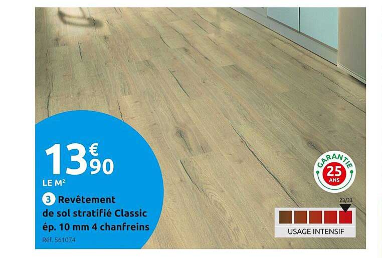 revêtement de sol stratifié classic ép. 10 mm 4 chanfreins