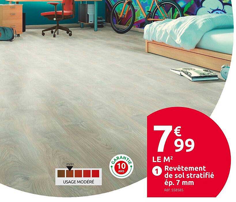 revêtement de sol stratifié ép. 7 mm