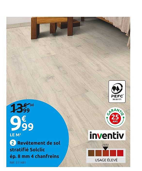 revêtement de sol stratifié solclic ép. 8 mm 4 chanfreins inventiv