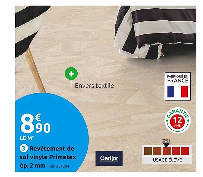 revêtement de sol vinyle primetex ép. 2 m gerflor