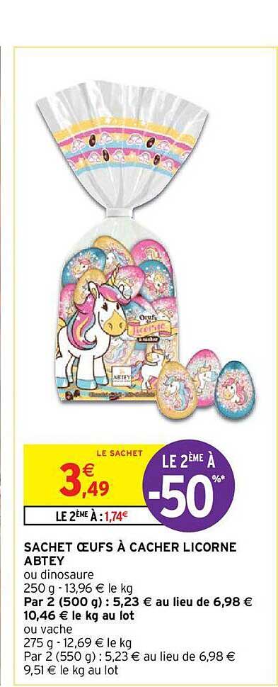 sachet œufs à cacher licorne abtey le 2ème à -50%