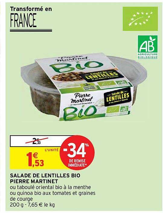 Salade De Lentilles Bio Pierre Martinet -34% De Remise Immédiate