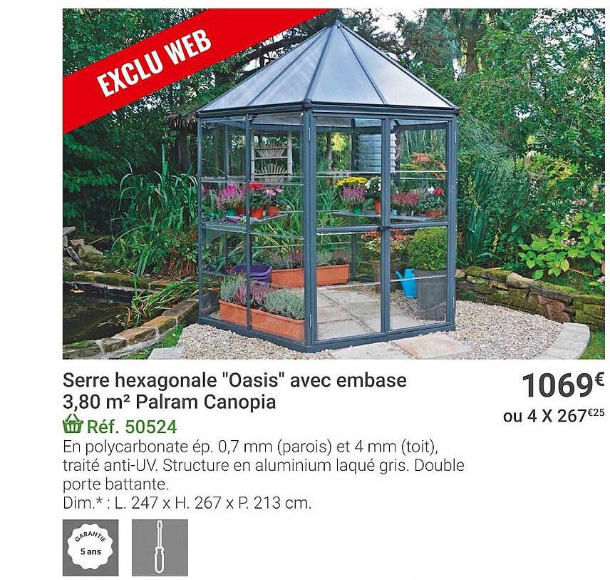 serre hexagonale "oasis" avec embase palram canopia