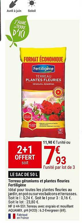 terreau géraniums et plantes fleuries fertiligène