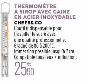 thermomètre à sirop avec gaine en acier inoxydable chefs&co