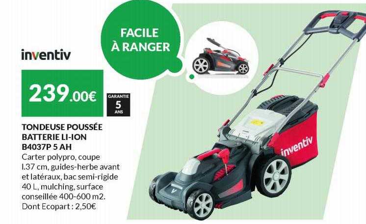 tondeuse poussée batterie li-ion b4037p 5 ah inventiv