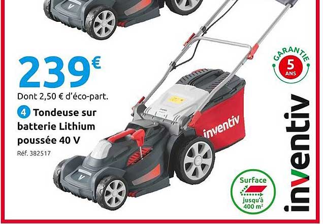 tondeuse sur batterie lithium poussée 40 v inventiv
