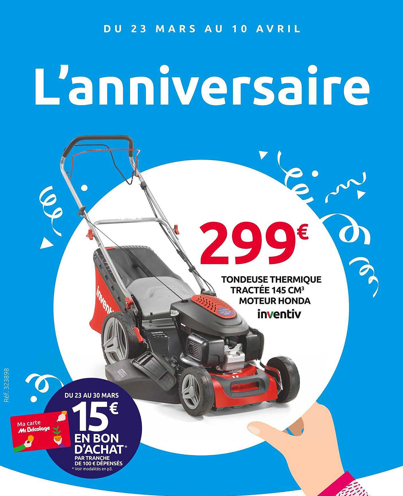 tondeuse thermique tractée 145 cm3 moteur honda inventiv