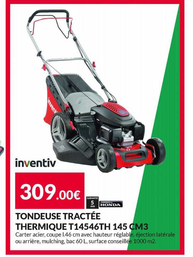 tondeuse tractée thermique t14546th 145 cm3 inventiv