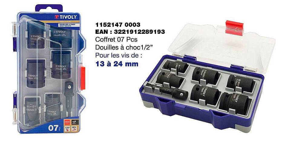 coffret 07 pcs douilles à choc 1-2" tivoly