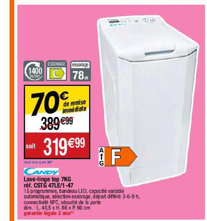 lave-linge top 7 kg candy