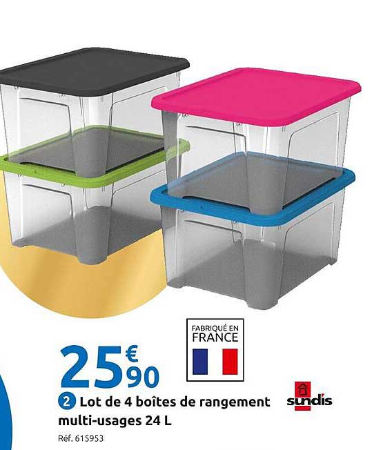 lot de 4 boîtes de rangement multi-usages 24l sundis