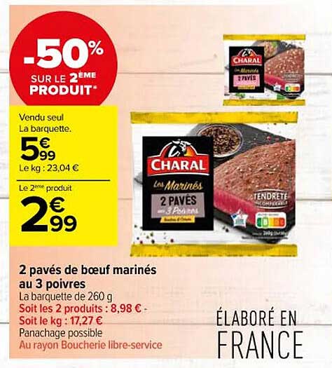 2 Pavés De Bœuf Marinés Au 3 Poivres Charal