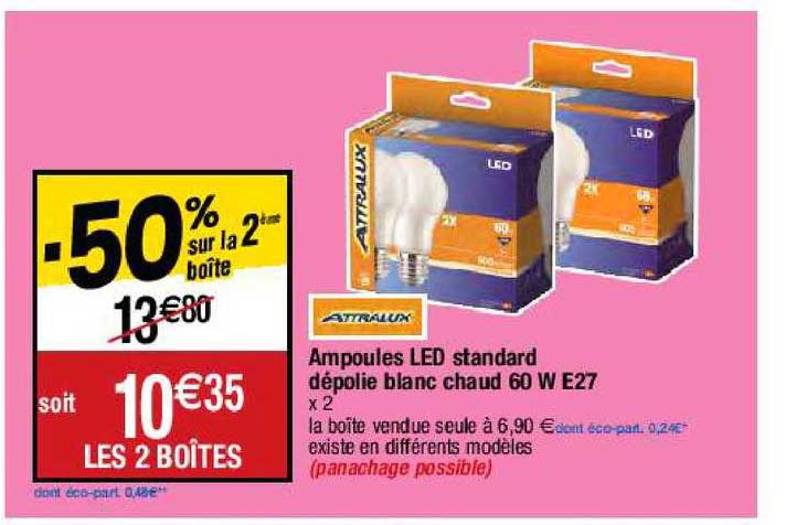 ampoules led standard dépolie blanc chaud 60w e27 attralux
