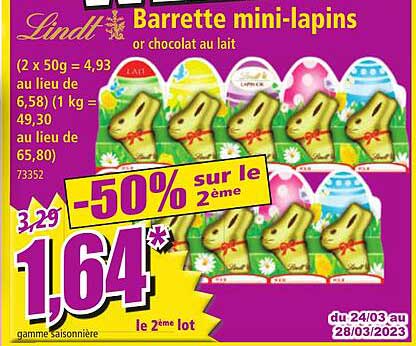 Barrette Mini-lapins Or Chocolat Au Lait Lindt