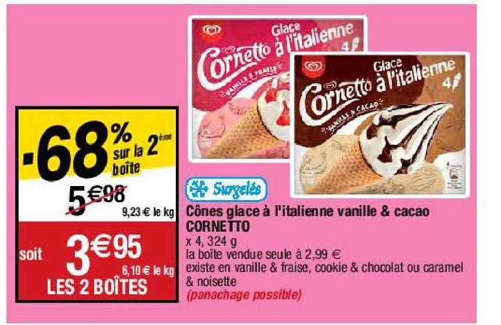 cônes glace à l'italienne vanille & cacao cornetto