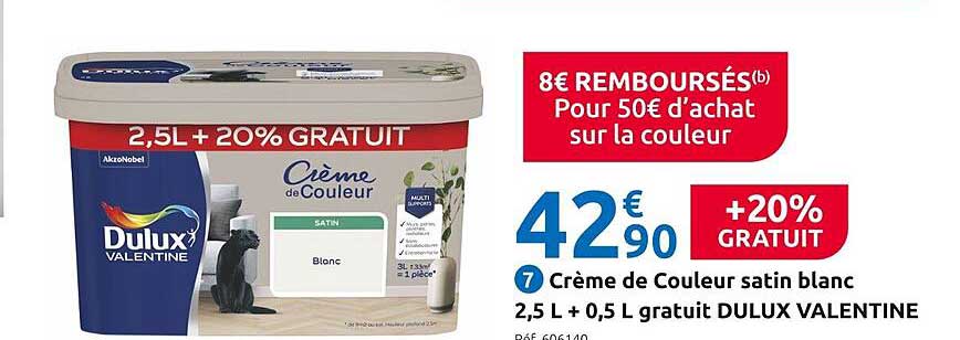 crème de couleur satin blanc 2,5l + 0,5l gratuit dulux valentine