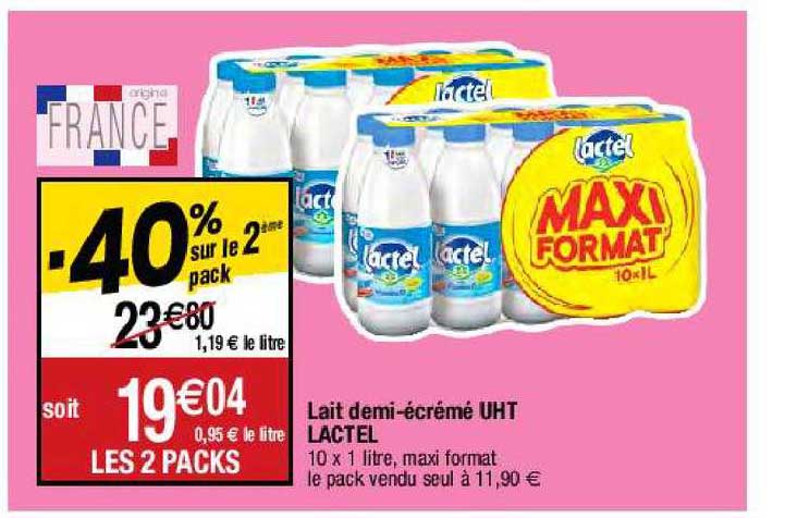 lait demi-écrémé uht lactel