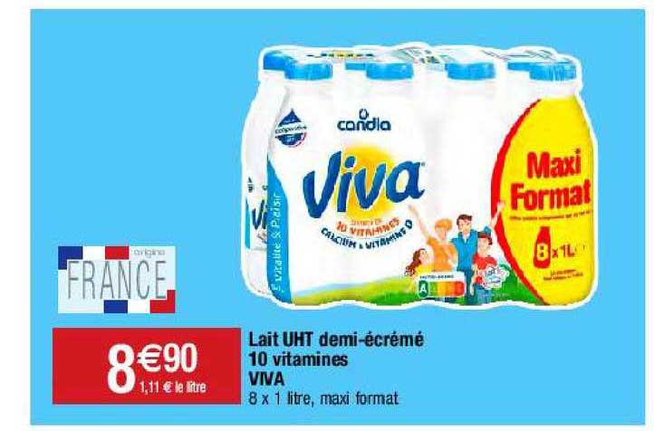 lait uht demi-écrémé 10 vitamines viva