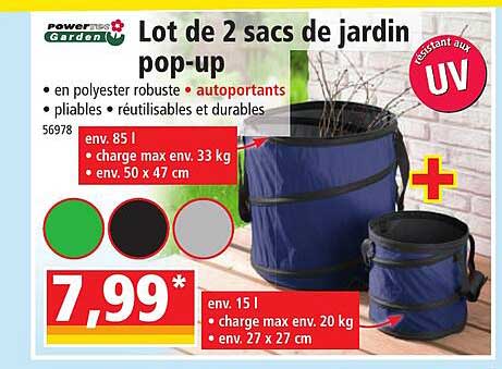 lot de 2 sacs de jardin pop-up powertec garden