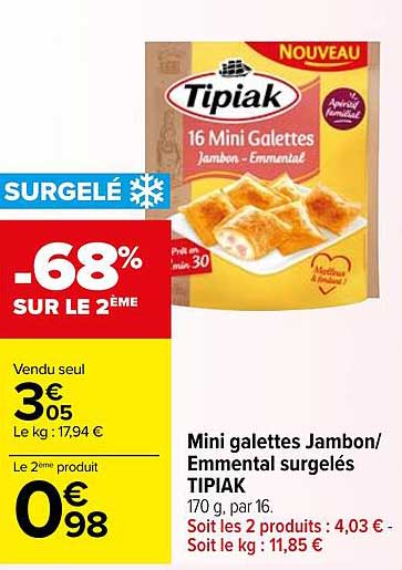 Mini Galettes Jambon-emmental Surgelés Tipiak