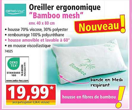 oreiller ergonomique "bamboo mesh" ortho-vital