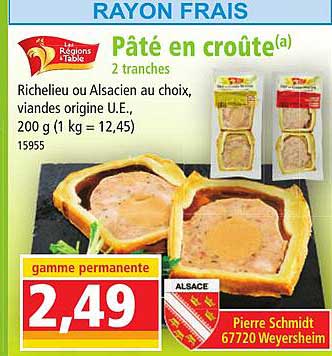 Pâté En Croûte 2 Tranches Les Régions à Table