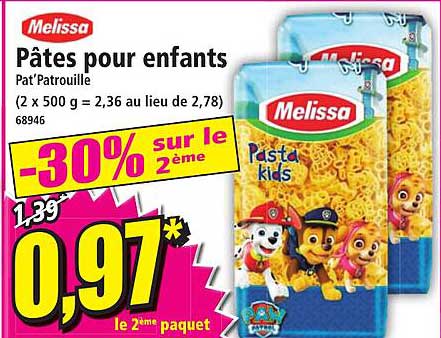 pâtes pour enfants pat'patrouille melissa
