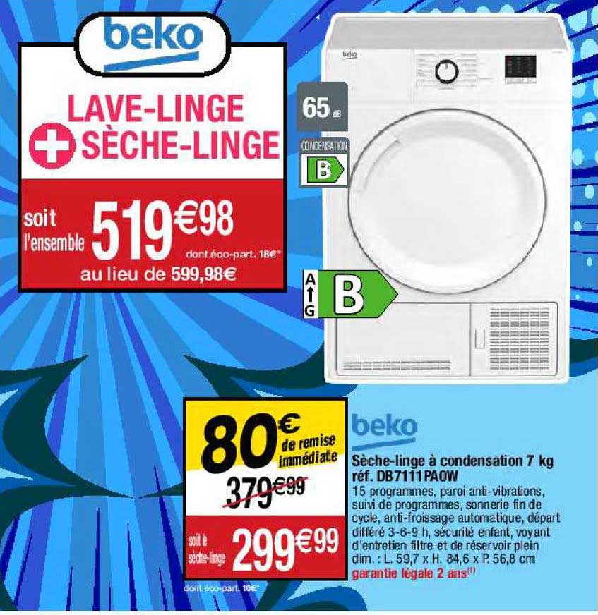 sèche-linge à condensation 7 kg beko