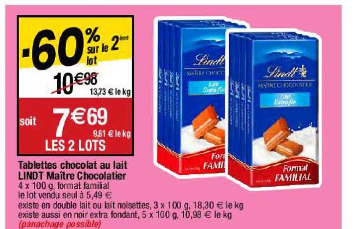tablettes chocolat au lait lindt maître chocolatier