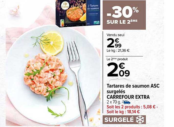tartares de saumon asc surgelés carrefour extra