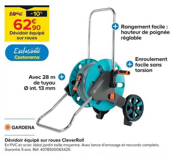 dévidoir équipé sur roues clever roll gardena