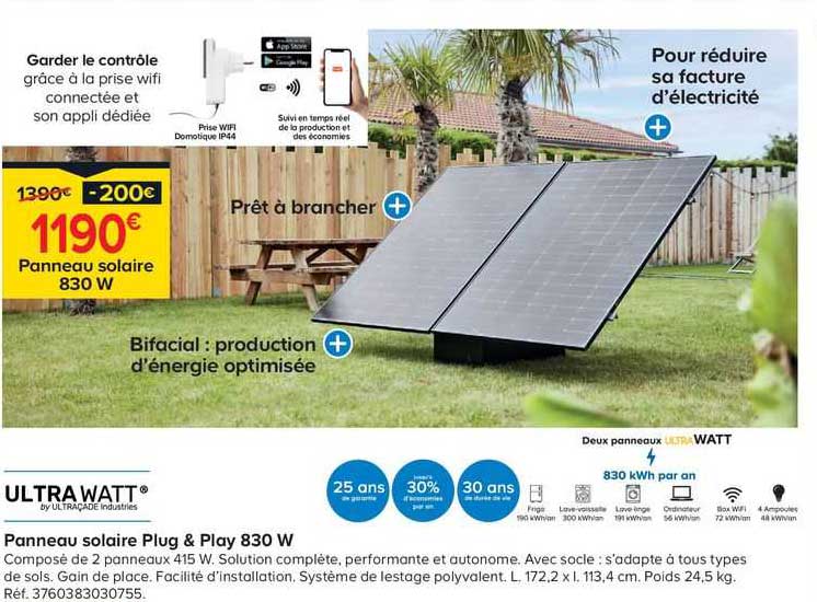 panneau solaire plug & play 830 w ultrawatt