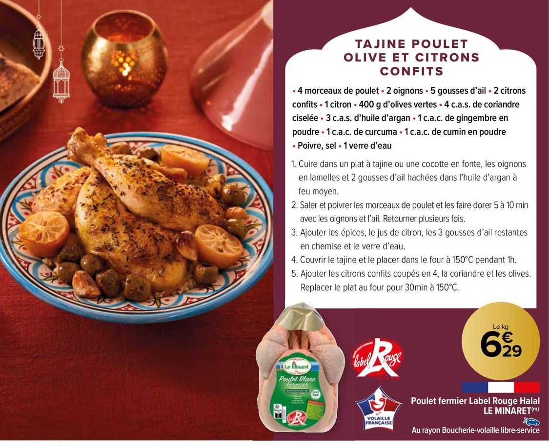 Tajine Poulet Olive Et Citrons Confits, Poulet Fermier Label Rouge Halal Le Minaret