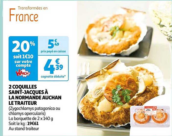 2 coquilles saint-jacques à la normande auchan le traiteur