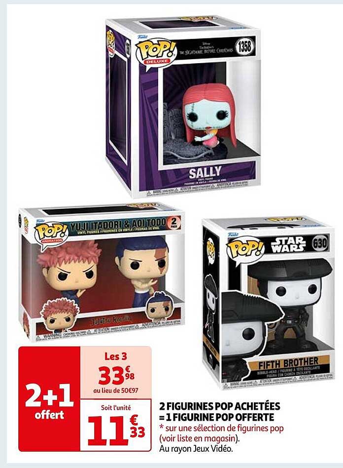 2 figurines pop achetées = 1 figurine pop offerte