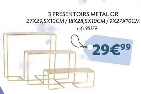 3 présentoirs métal or 27 x 295 x 10 cm / 18 x 28.5 x 10 cm / 9 x 27 x 10 cm