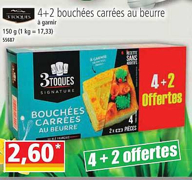 3 toques 4+2 bouchées carrées au beurre