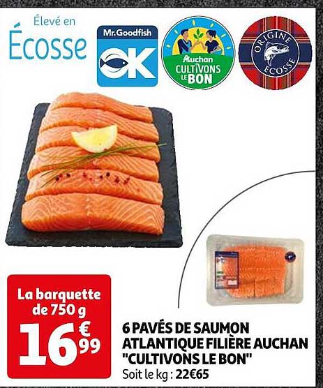 6 pavés de saumon atlantique filière auchan "cultivons le bon"