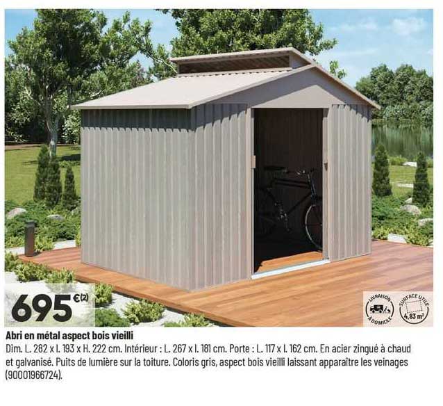abri en métal aspect bois vieilli