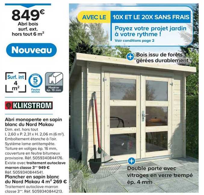 abri monopente en sapin blanc du nord mokau