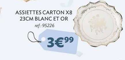 Assiettes Carton X8 23 Cm Blanc Et Or