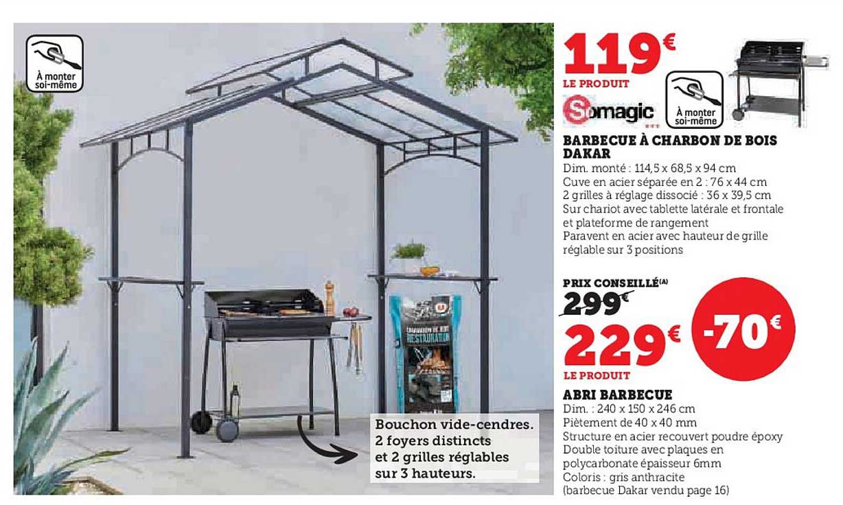 barbecue à charbon de bois dakar somagic, abri barbecue somagic