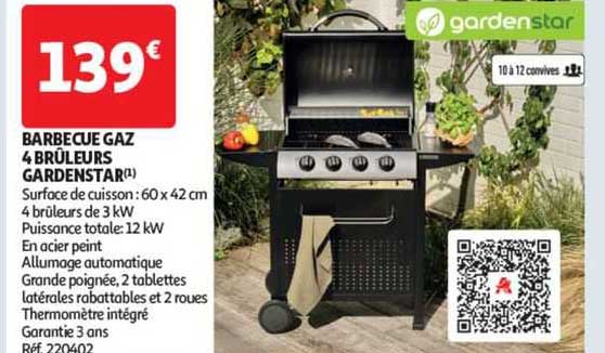 barbecue gaz 4 brûleurs gardenstar
