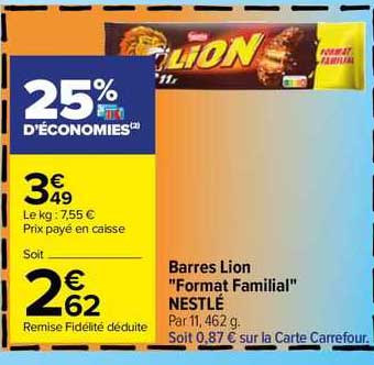 barres lion "format familial" nestlé