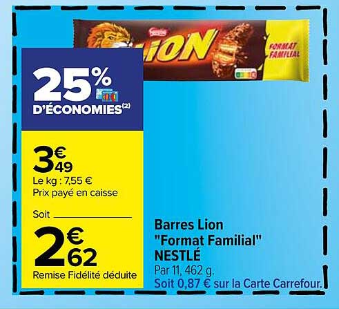 barres lion "format familial" nestlé