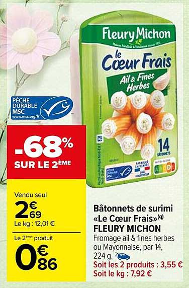 bâtonnets de surimi «le cœur frais» fleury michon
