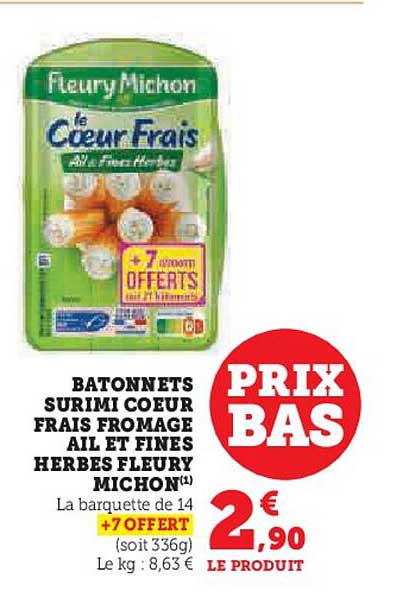 bâtonnets surimi cœur frais fromage ail et fines herbes fleury michon